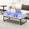Rectangle LED Coffee Table with Split Faux Marble Glass Top and 4 Storage Cubes for Living Room